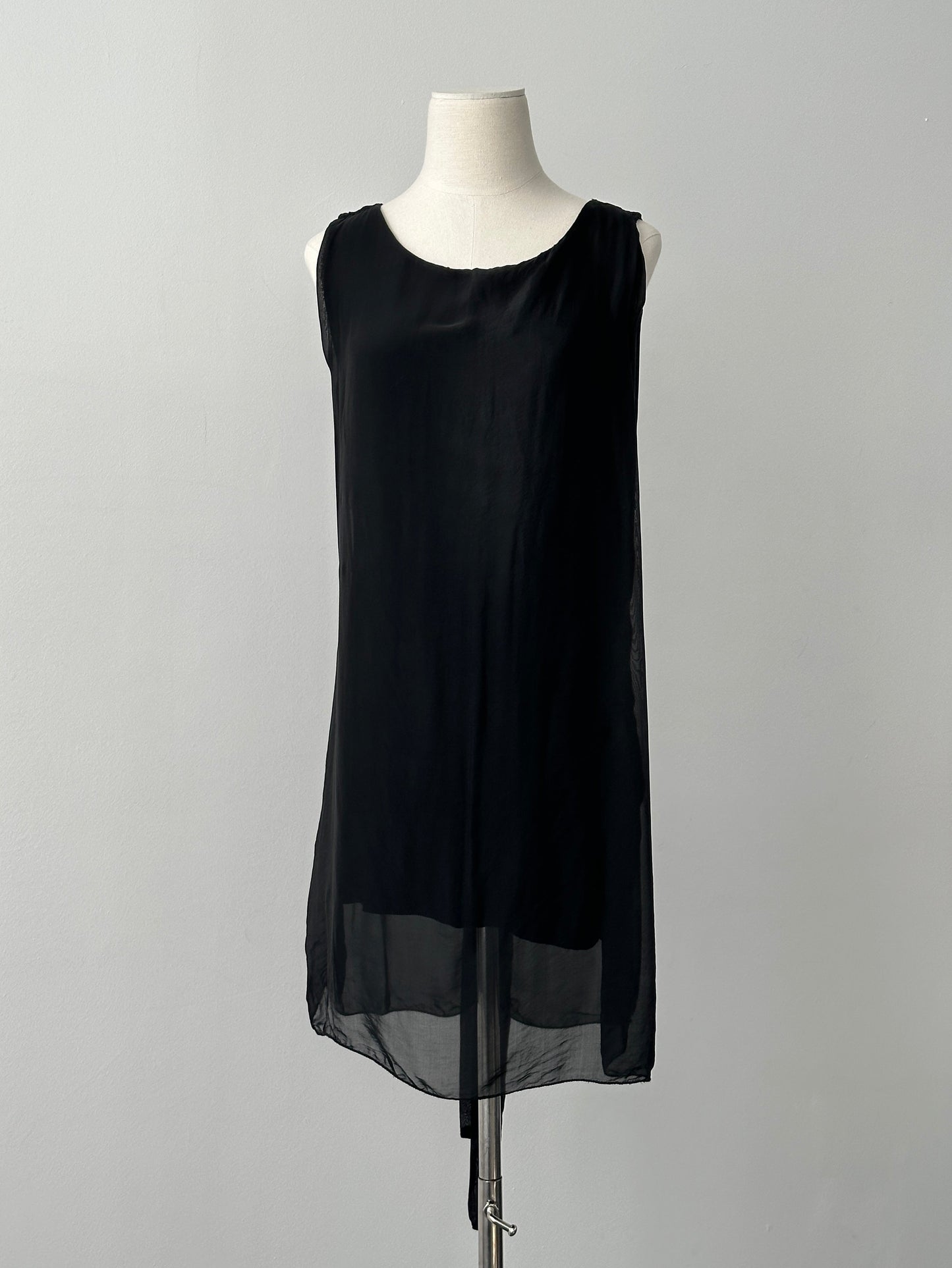 Italian Vintage 1990s Pure Silk Sleeveless Belted Dress - M