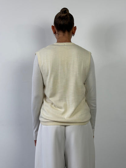 Vintage Wool Sleeveless V Neck Knit Vest Jumper - M