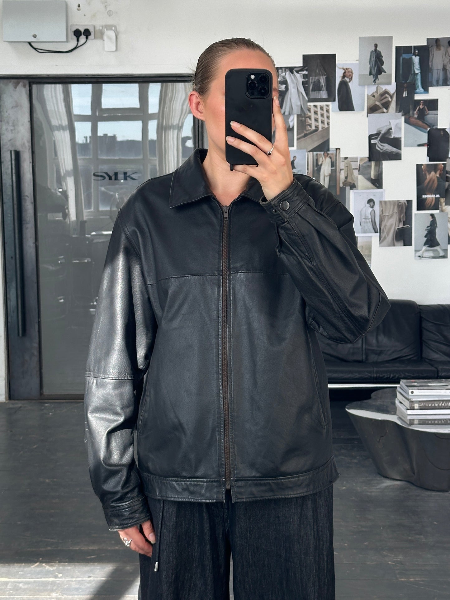 Vintage 1990s Minimal Leather Jacket - L/XL
