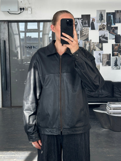 Vintage 1990s Minimal Leather Jacket - L/XL