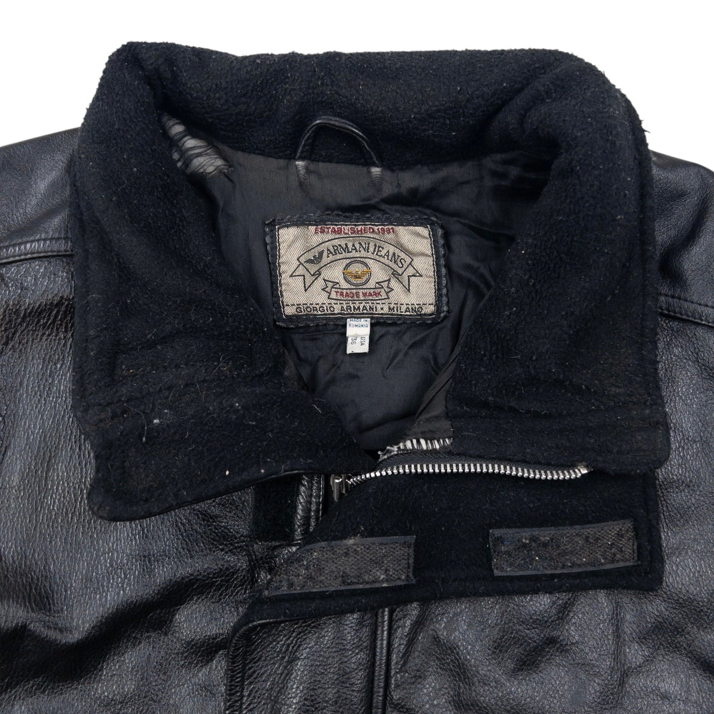 Vintage 80s Armani Jeans Zip Up Leather Jacket Size XL