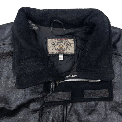 Vintage 80s Armani Jeans Zip Up Leather Jacket Size XL