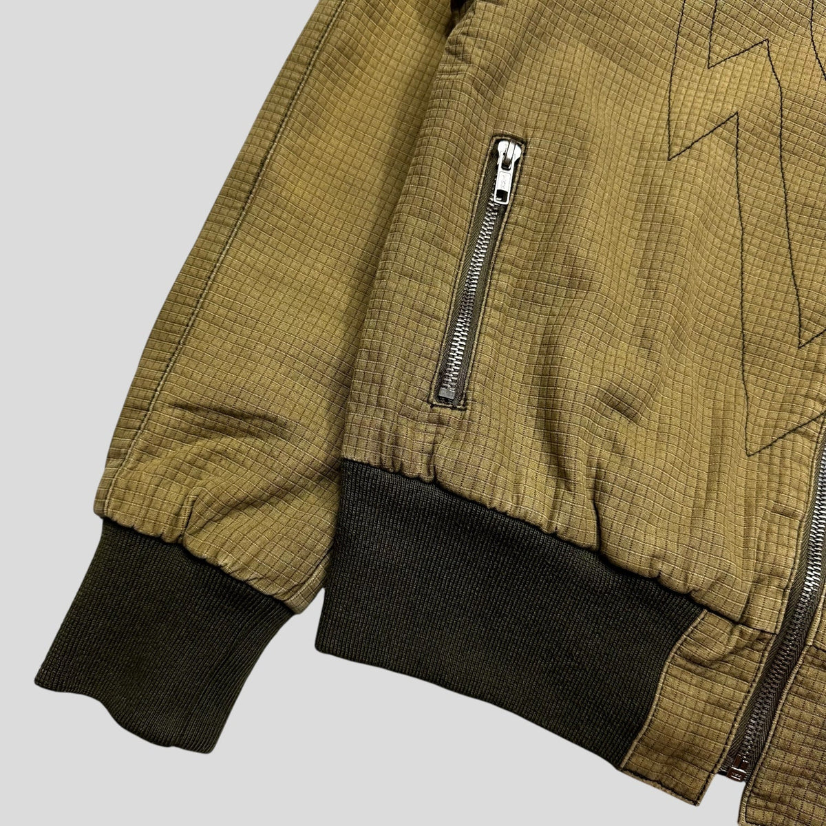 W+LT Walter 00’s 3D Textured Ripstop Embroidered Lightning Bomber Jacket - S | Khaki