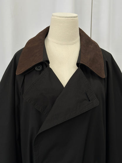 London Fog 1990s Leather Collar Belted Trench Coat - XXL