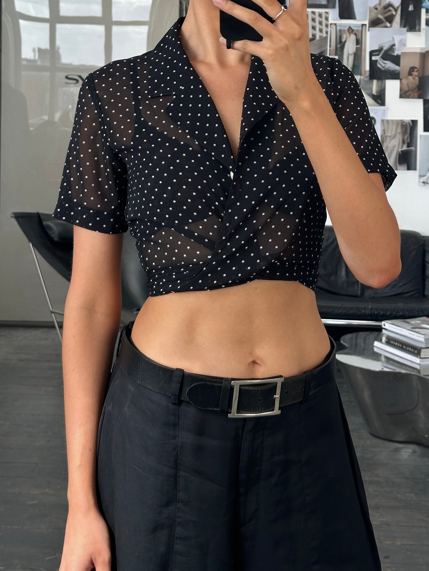 Italian Vintage 2000s Polkadot Sheer Tie Top - S