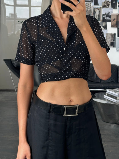 Italian Vintage 2000s Polkadot Sheer Tie Top - S