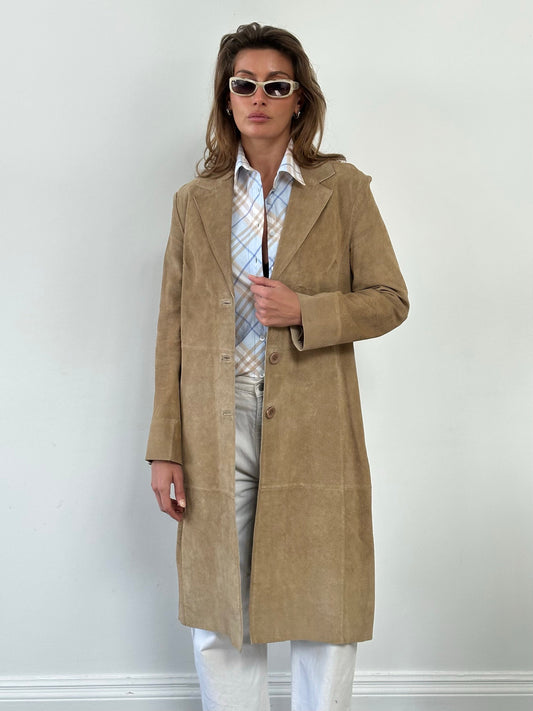 Vintage 1990s Suede Single Breasted Trench Coat - M