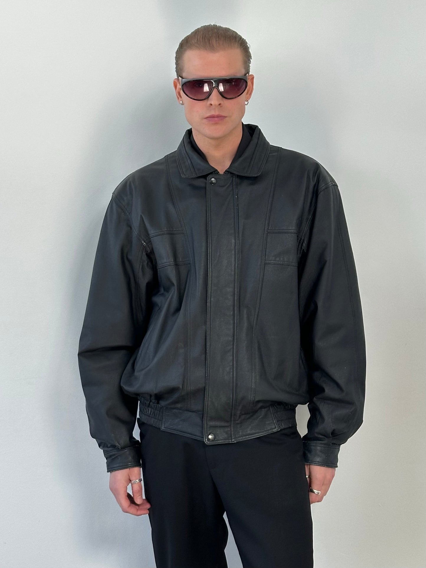 Vintage 1990s Boxy Leather Bomber Jacket - XL/XXL