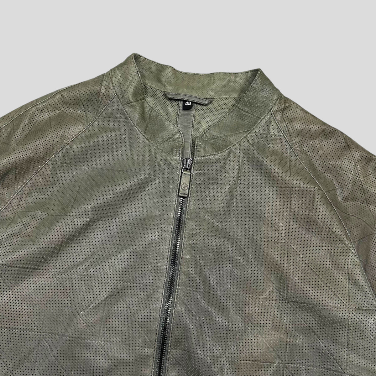 Giorgio Armani 2010 Perforated Leather Grid Bomber Jacket - IT48 (M) | Grey