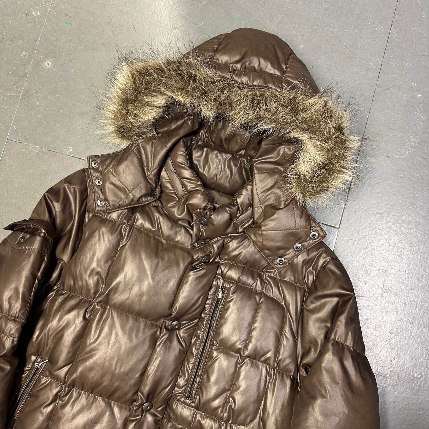 Takeo Kikuchi Puffer Jacket With Fur Hood In Brown ( L )