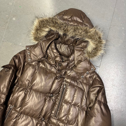 Takeo Kikuchi Puffer Jacket With Fur Hood In Brown ( L )