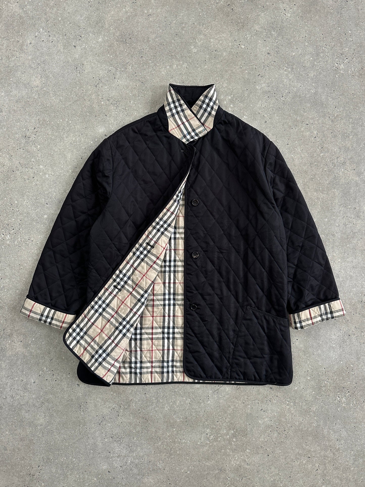 Burberry London 2000s Quilted Nylon Single Breasted Coat - L