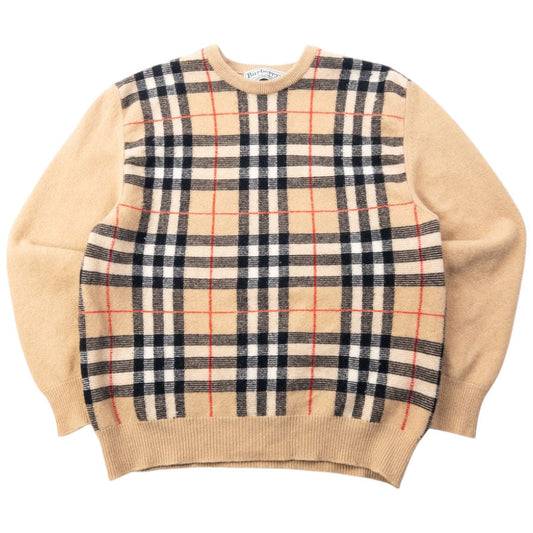 Vintage 90s Burberry Nova Check Wool Jumper Womens Size M | Medium, Beige