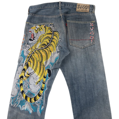 Vintage 2000s Sugoi Embroidered Tiger Japanese Denim Jeans Size W34