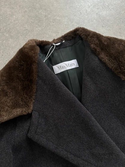Max Mara Wool Cashmere Fur Collar Double Breasted Coat - M/L