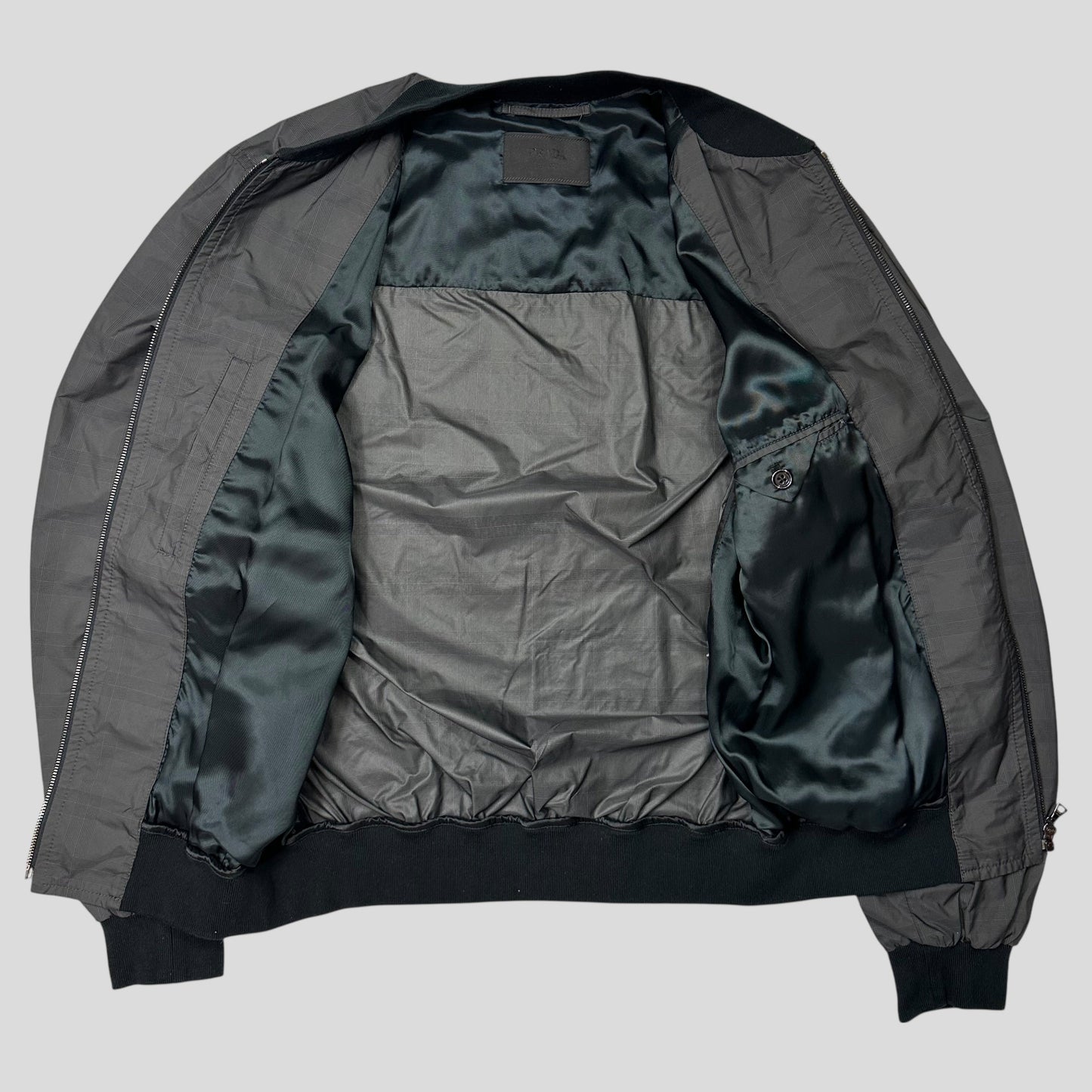 Prada Milano 2010 Shadow Plaid Nylon Bomber Jacket - IT54 (L) | Default Title, Grey