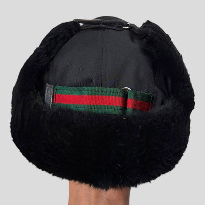 Gucci by Tom Ford 00’s Nylon Canvas Fur Trapper Hat - S | O/S, Black