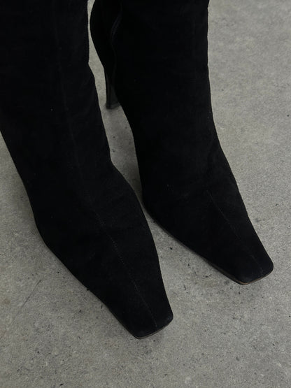 Prada 2000s Square Toe Suede Heeled Knee Boots - UK 7.5 / EU 40.5