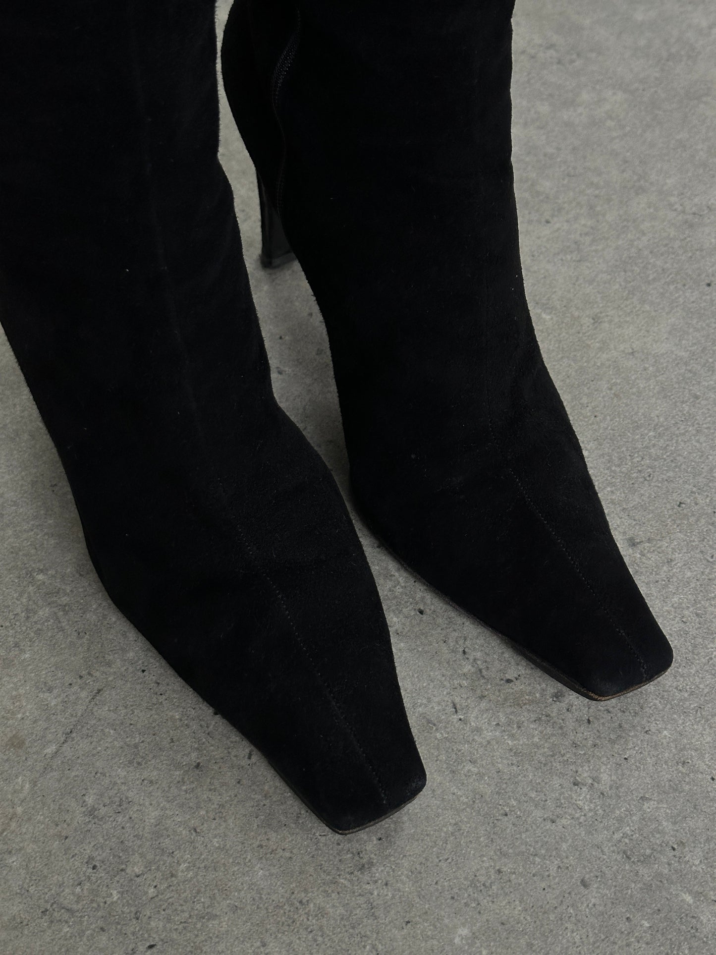 Prada 2000s Suede Square Toe Heeled Knee Boots - UK 7.5 / EU 40.5