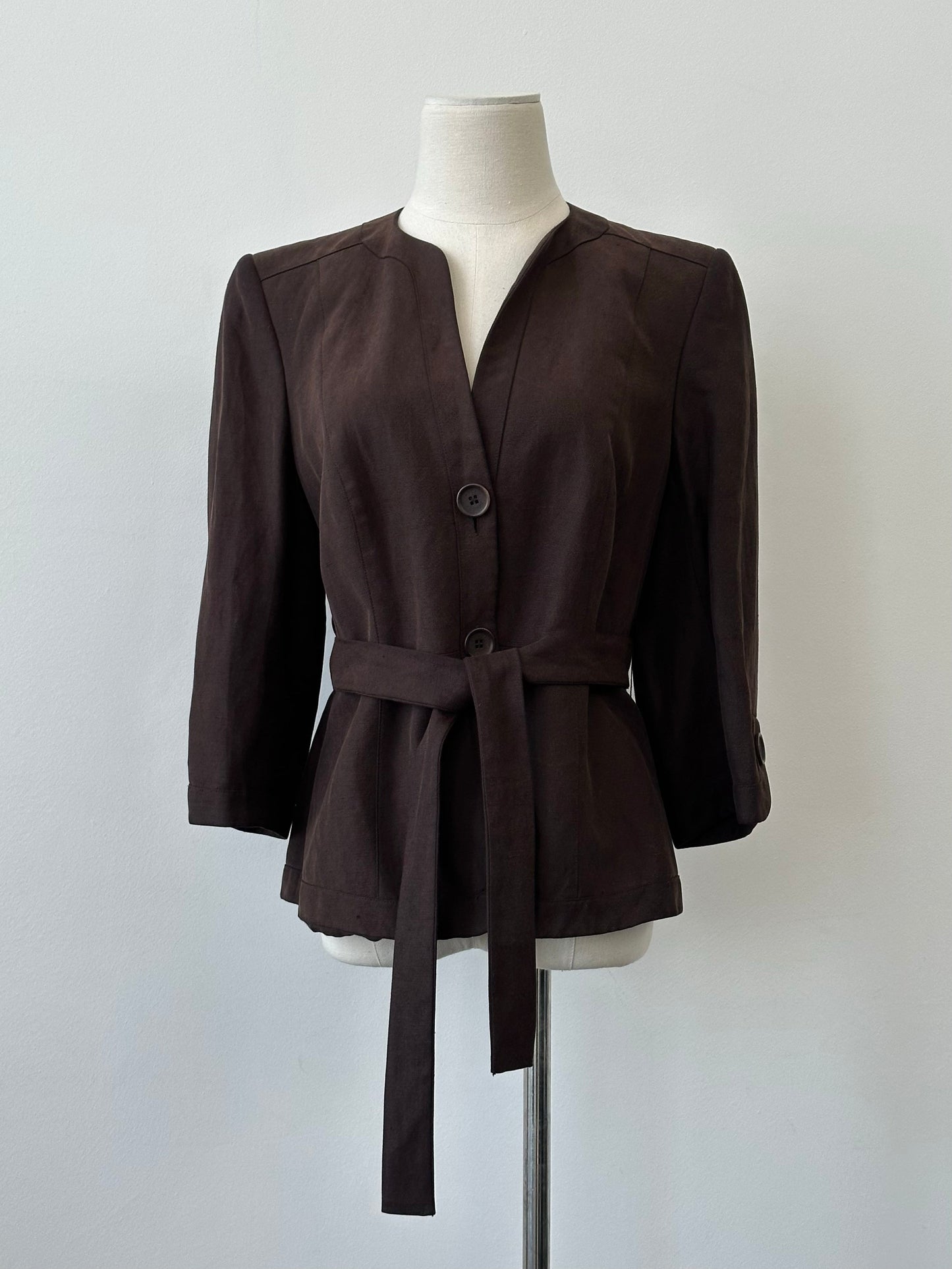 Jaeger 1990s Linen Silk Belted Jacket - S-M