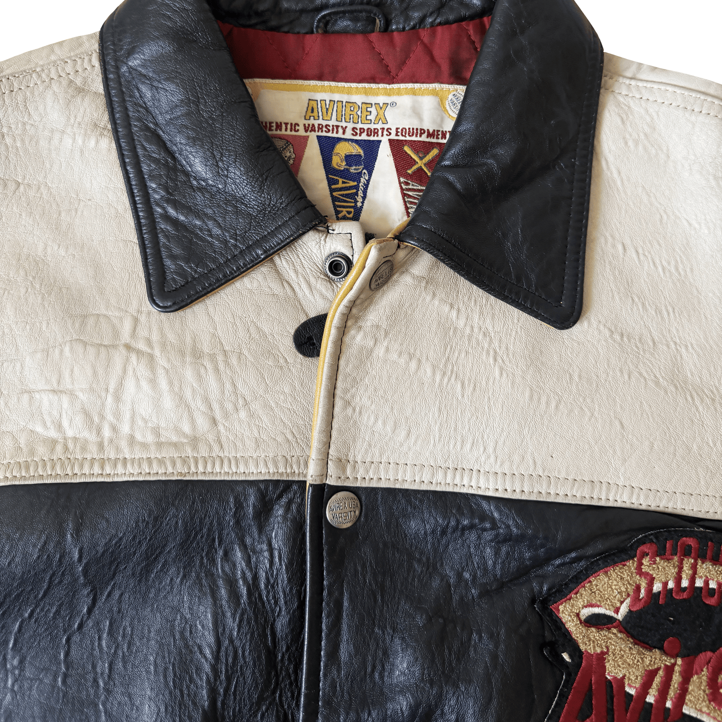 Avirex 'Sioux Chiefs' Leather Varsity Jacket - M | Medium, Black