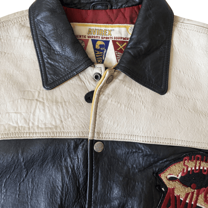 Avirex 'Sioux Chiefs' Leather Varsity Jacket - M | Medium, Black