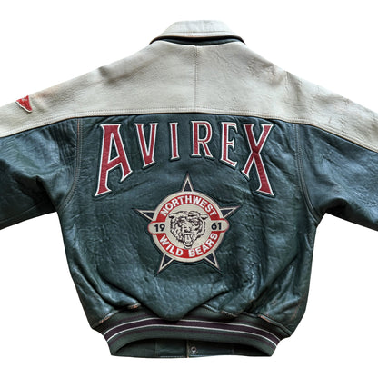 Avirex 'North West Wild Bears' Leather Varsity Jacket - XS