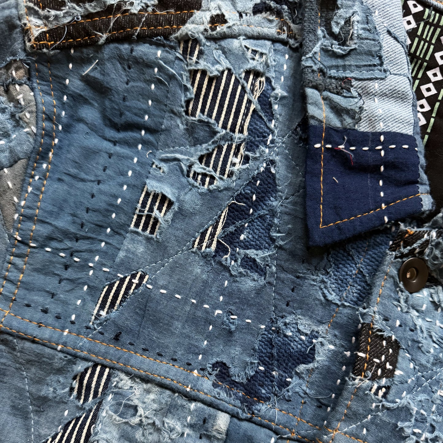 Indigo Boro Sashiko Distressed Denim Trucker Jacket - M