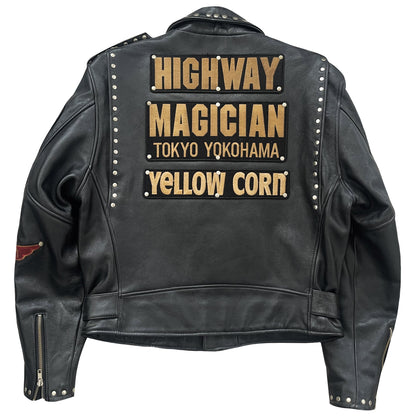 Yellow Corn Punk Leather Biker Jacket - M