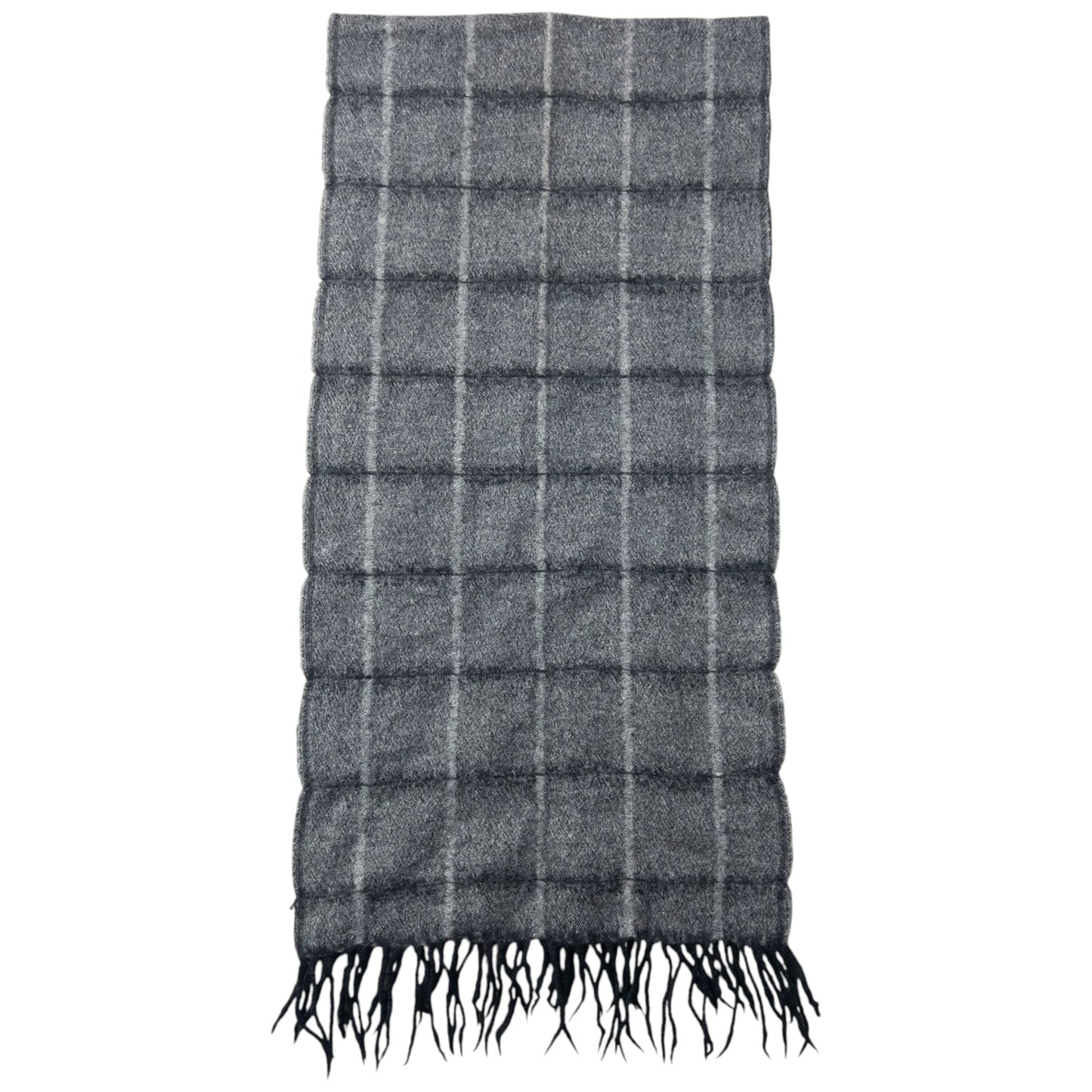Vintage 2000s Issey Miyake Checkered Wool Tassel Scarf | O/S, Grey