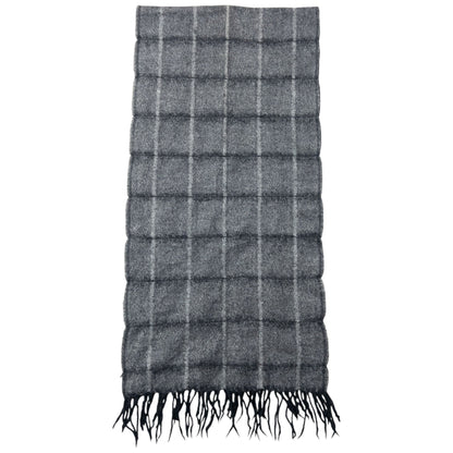 Vintage 2000s Issey Miyake Checkered Wool Tassel Scarf | O/S, Grey