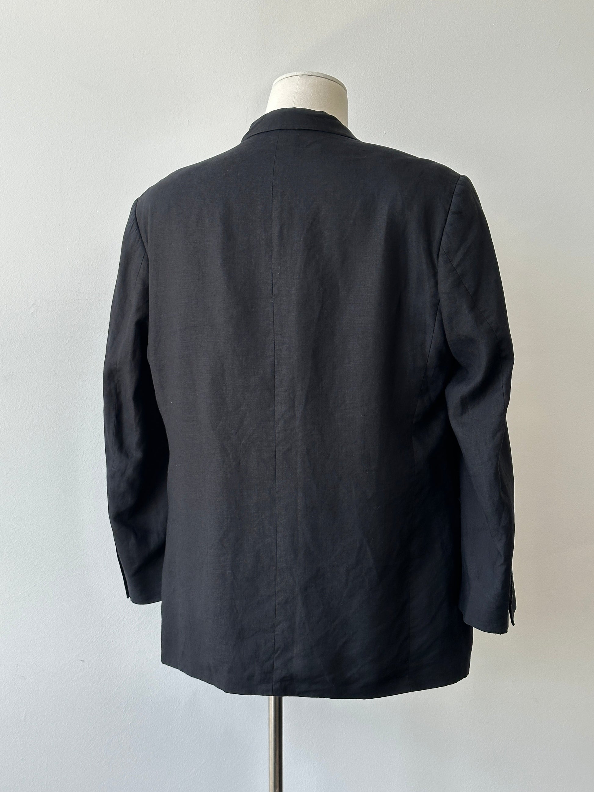 Balmain 2000s Linen High Neck Single Breasted Blazer - 44S