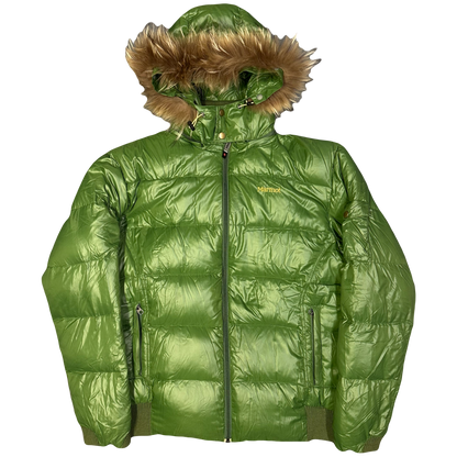 Marmot Puffer Jacket With Fur Hood In Green (XL) | XL, Green