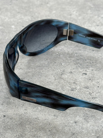 Versace Versus 2000s Marbled Wrap Shield Logo Sunglasses