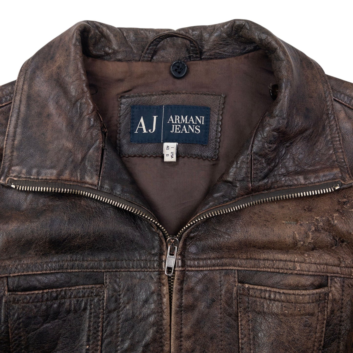 Vintage Armani Jeans Cropped Leather Jacket Womens Size M