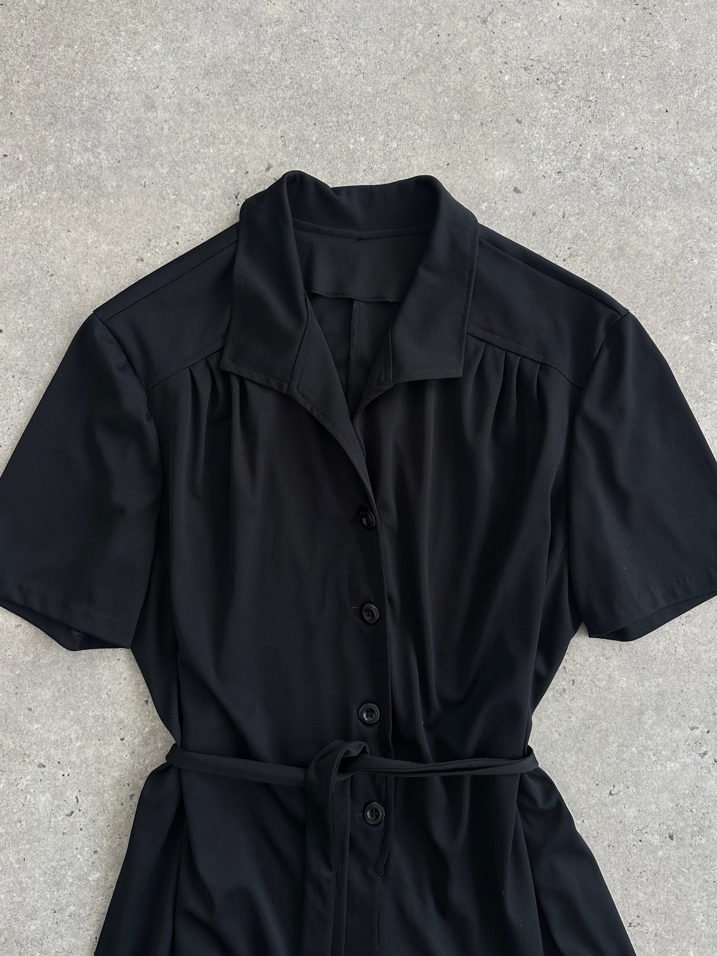 Vintage 1990s Belted Short Sleeve Midi Shirt Dress - L