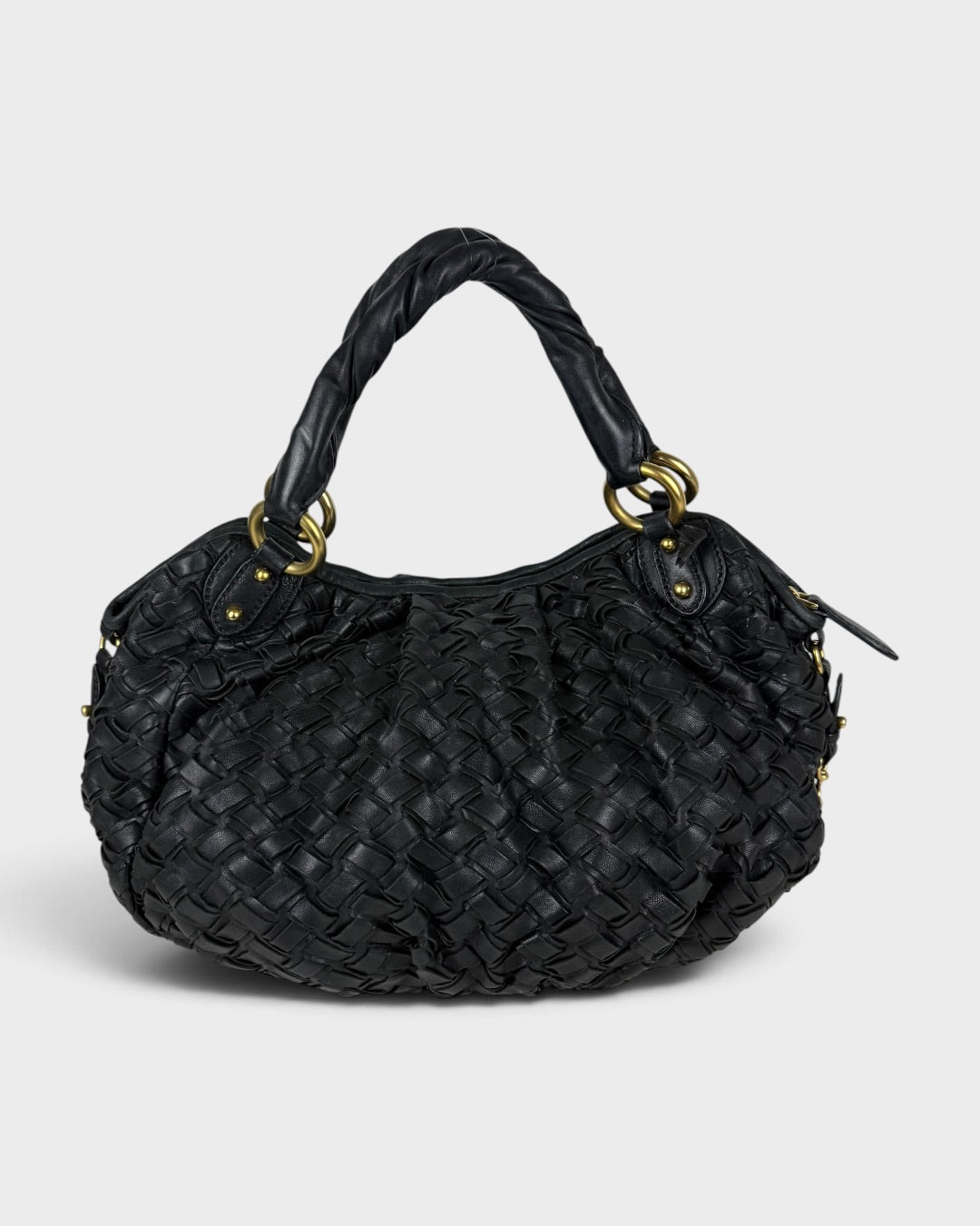 2010s Miu Miu Black Woven Leather Handbag | O/S, Multicoloured