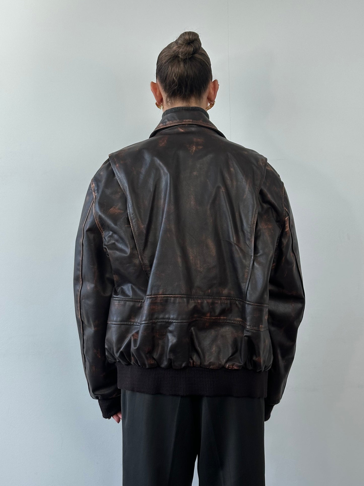 Vintage Distressed Leather Jacket - XL