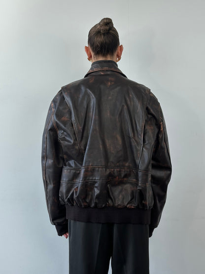 Vintage Distressed Leather Jacket - XL