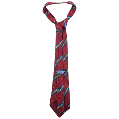 Vintage 80s Burberry Monogram Striped Silk Tie | O/S, Red