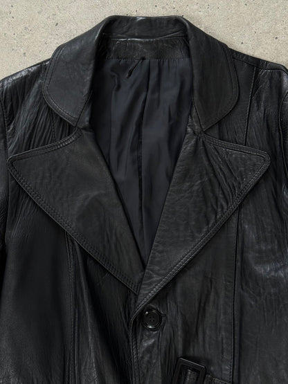 Vintage 1990s Leather Belted Trench Coat - S/M