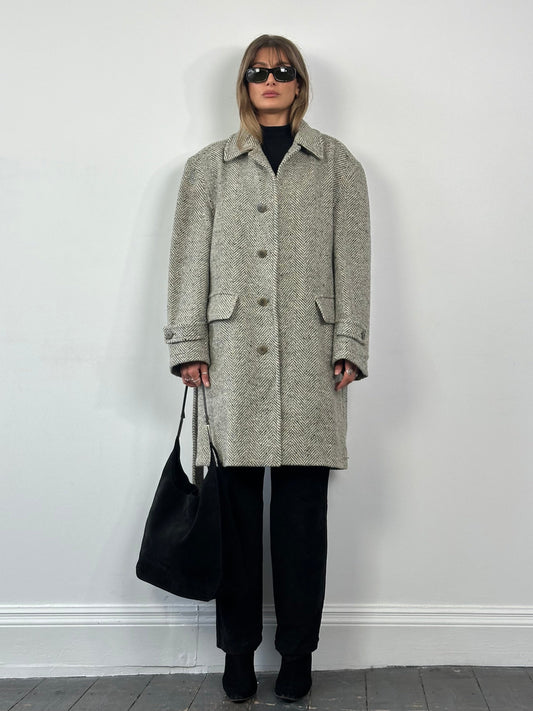 Valentino Pure Brushed Wool Herringbone Belted Coat - XL/XXL