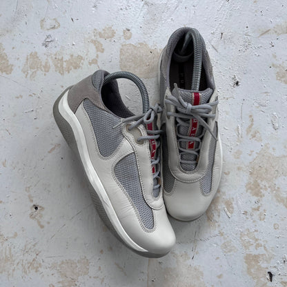 2000s prada sport americas cups matte leather trainers | WHITE, White/Grey