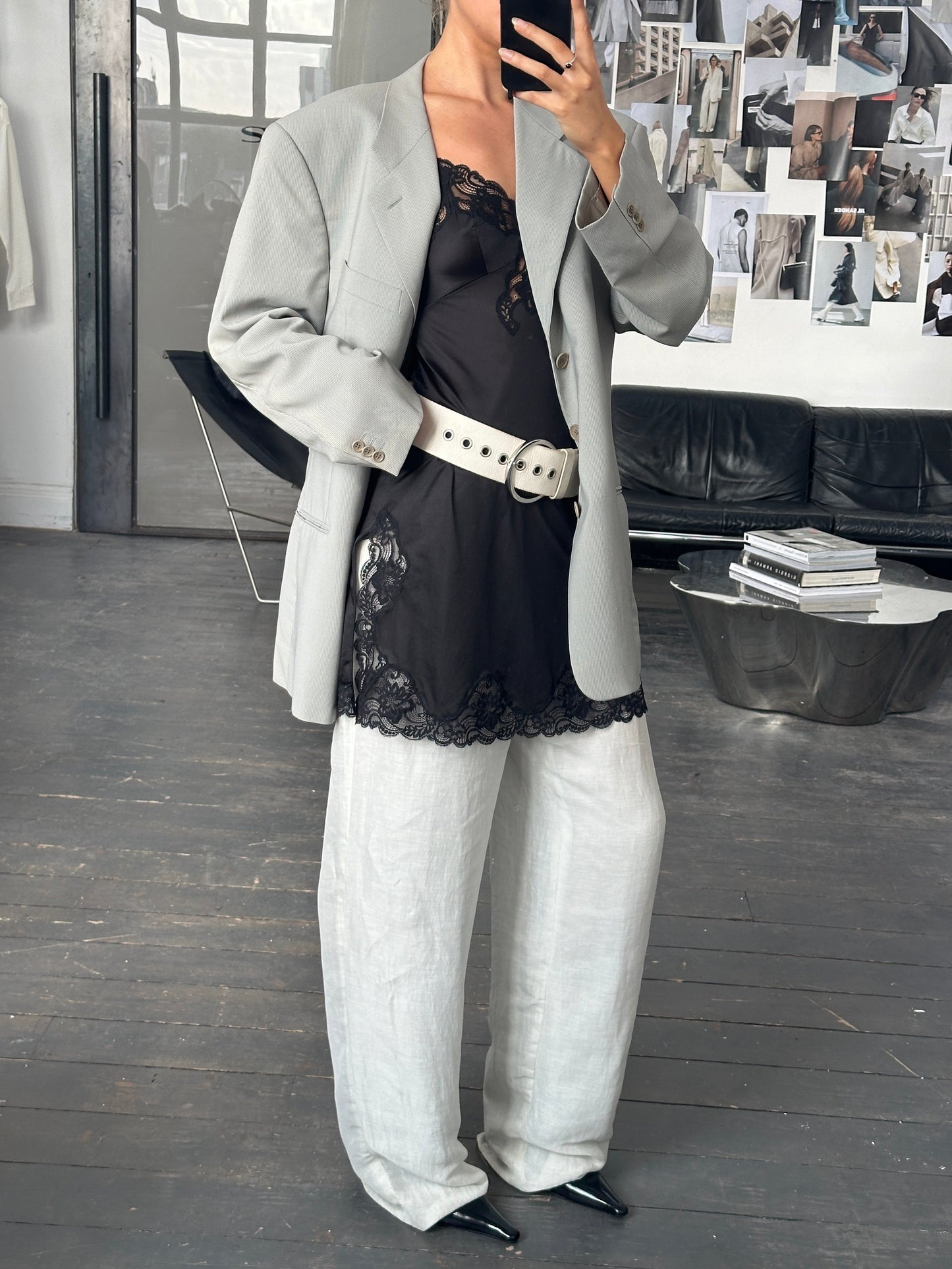 Vintage 2000s Lace Side Split Mini Slip Dress - S