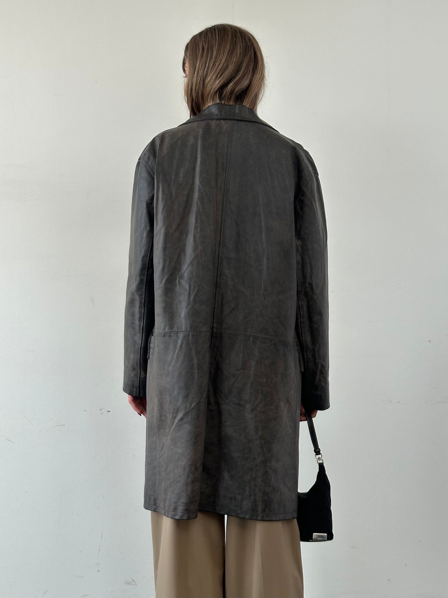 Italian Vintage Distressed Leather Coat - L