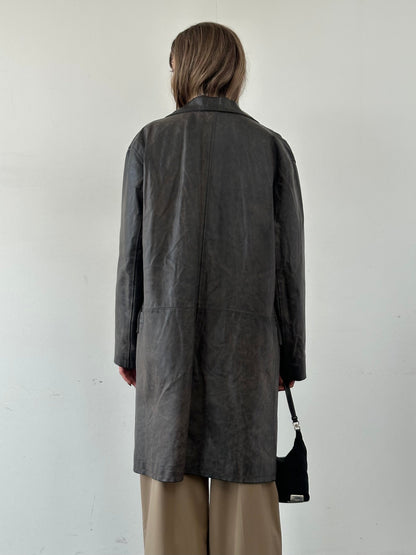 Italian Vintage Distressed Leather Coat - L