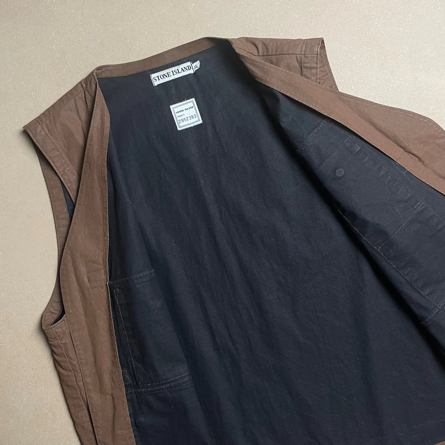 S/S 1993 Cocoa Brown Tela Stella Reflective Spell Out Utility Vest