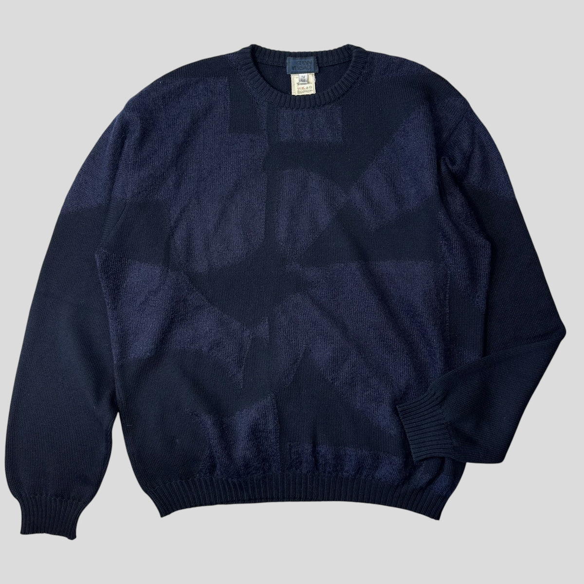 Gianni Versace 90’s Mohair & Wool Abstract Panelled Knit Jumper - IT50 | Large, Navy