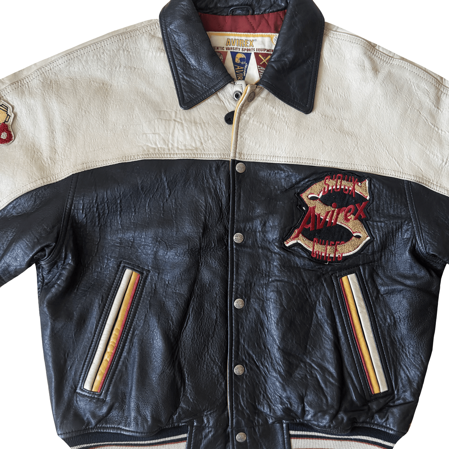 Avirex 'Sioux Chiefs' Leather Varsity Jacket - M | Medium, Black