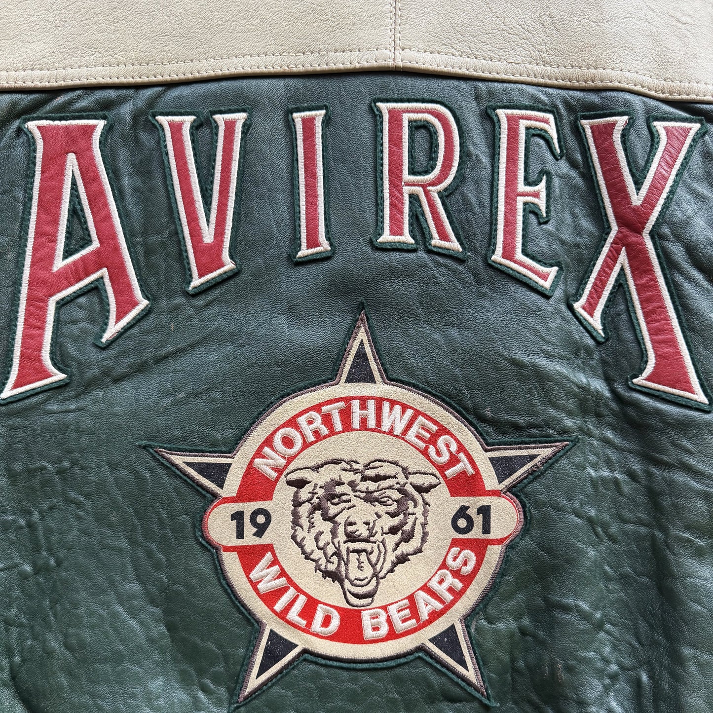 Avirex 'North West Wild Bears' Leather Varsity Jacket - XS
